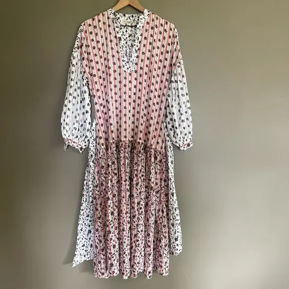 Ulla Johnson Selvi Printed Cotton Gauze Midi Dress Size 0 Pink White Floral Boho - Picture 5 of 16